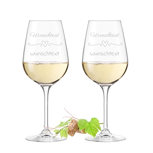 Leonardo 2er SET Weingläser mit Gravur - Herz Banner - Name oder Text wählbar | personalisierte Geschenke Hochzeit, Hochzeitsgeschenk für Brautpaar, Verlobung, Date von KS Laserdesign