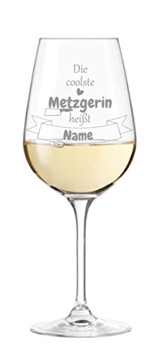 Leonardo Weinglas mit Spruch '' die coolste Metzgerin heißt '' persönliche Gravur - Wunschname wählbar, Geschenke, Namensgravur, Geburtstag von KS Laserdesign
