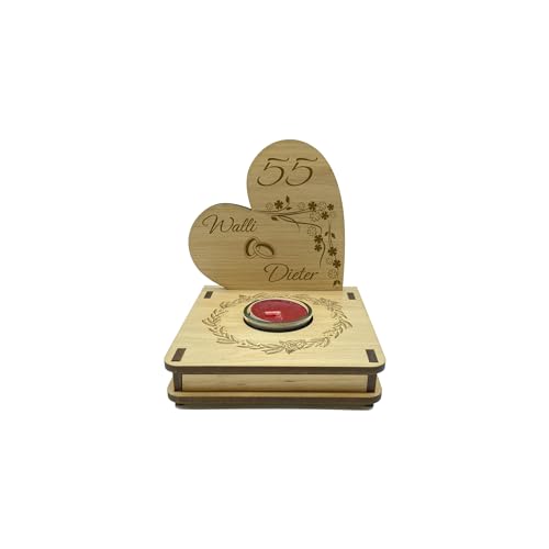 Teelichthalter aus Holz mit Gravur zur Platinhochzeit - Namen personalisiert | 55 jähriges Jubiläum der Ehe | Geschenke zum Jahrestag | Hochzeitstag von KS Laserdesign