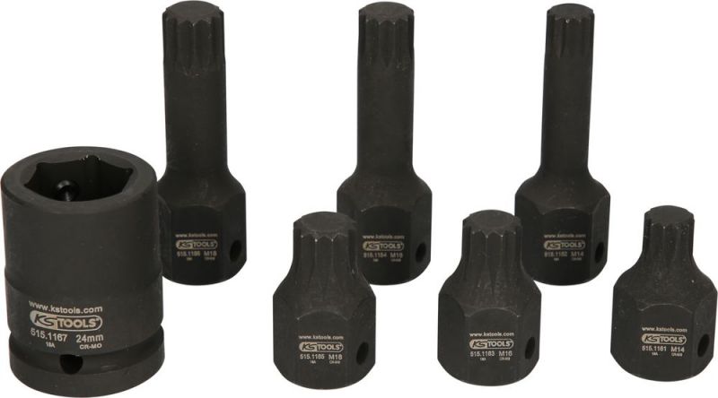 KS Tools 1/2" Spezial-Kraft-Bit-Stecknuss-Satz Vielzahn, 7-tlg M14-M18 - 515.1160 von KS-Tools