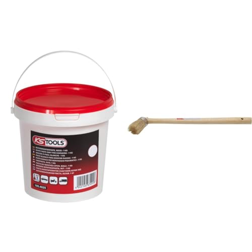 KS Tools 100.4025 Reifenmontagepaste, 1 kg, Weiß & BGS 4803 | Rundpinsel für Reifenmontagepaste von KS Tools