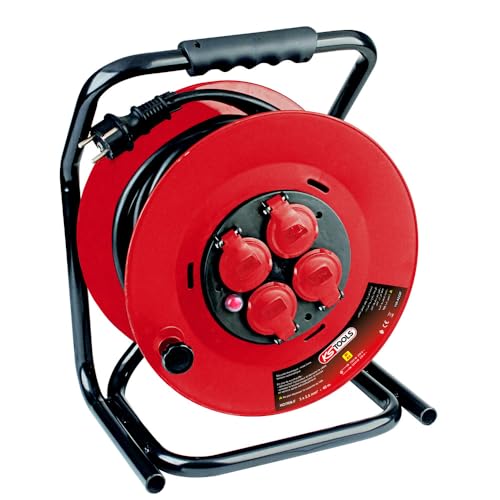 KS Tools - 150.4222F - Elektrische Kabeltrommel - Verlängerungskabel auf Turm - 40 m Kabeltrommel - 4 Klappsteckdosen 16A/230V - Tragegriff von KS Tools