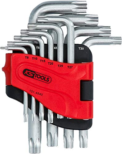 KS Tools 151.4840 Torx-Winkelstiftschlüssel-Satz mit Bohrung, kurz, 10-tlg., TB8-TB50 von KS Tools