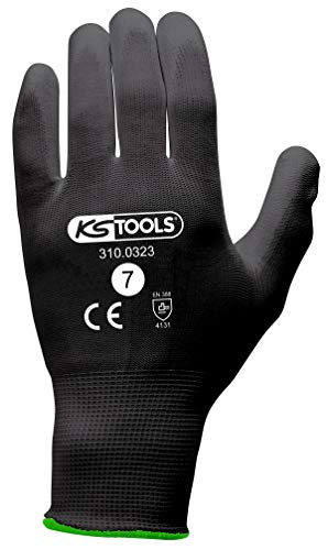 KS Tools 310.0323 Mikrofaserhandschuhe, Schwarz, Größe 7, 12 Paar, Weiß von KS Tools