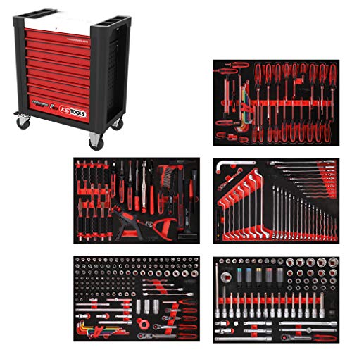 KS Tools 810.5299 PERFORMANCEplus Werkstattwagen P10 mit 8 Schubladen, bestückt mit 299 Werkzeugen in 5 Einlagen für 5 Schubladen von KS Tools