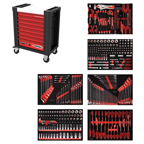 KS Tools 810.6366 PERFORMANCEplus Werkstattwagen P10 mit 8 Schubladen, bestückt mit 366 Werkzeugen in 6 Einlagen für 6 Schubladen von KS Tools