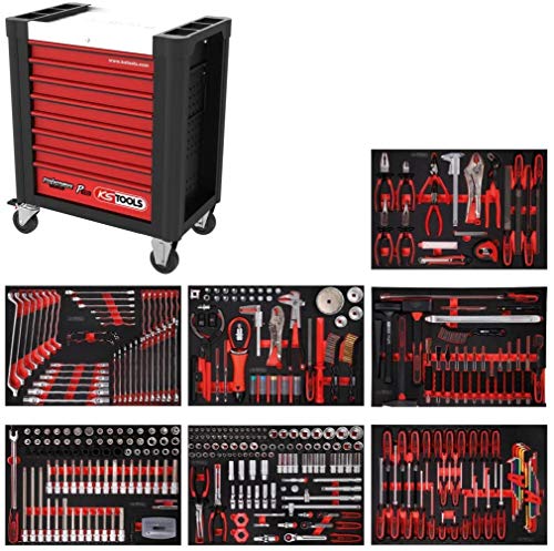 KS Tools 810.7397 PERFORMANCEplus Werkstattwagen P10 mit 8 Schubladen, bestückt mit 397 Werkzeugen in 7 Einlagen für 7 Schubladen, 853 x 1026 x 527 mm von KS Tools