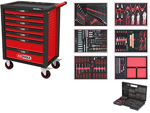 KS Tools 826.7598 Racingline Schwarz/rot Werkstattwagen mit 7 Schubladen und 598 Premium-Werkzeugen von KS Tools