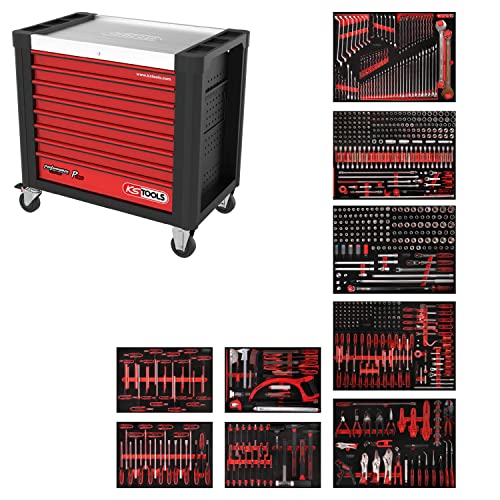 KS Tools 830.9706 PERFORMANCEplus XL-Werkstattwagen P30 mit 8 Schubladen, bestückt mit 706 Werkzeugen in 9 Einlagen für 7 Schubladen von KS Tools
