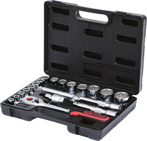 KS Tools 911.0620 1/2 Zoll Steckschlüssel-Satz | inklusive Umschaltknarre, 45-Zahn | matt satiniert | 20-tlg. von KS Tools