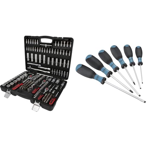 KS Tools 917.0779 1/4 Zoll + 3/8 Zoll + 1/2 Zoll Steckschlüssel-Satz 179-tlg. & HAZET Schraubendreher-Satz 810SPC/6 | 6-teilig mit rutschfestem 3-Komponenten-Griff für hohe Kraftübertragung von KS Tools