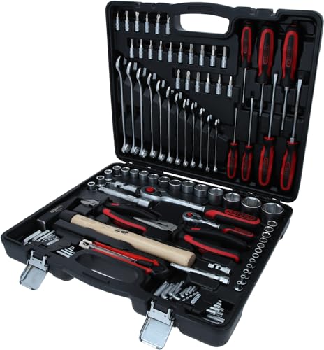 KS Tools 917.0797 1/4 Zoll + 1/2 Zoll Universal-Werkzeug-Satz | inklusive 2 Umschaltknarren, 72-Zahn | matt satiniert | 97-tlg. von KS Tools