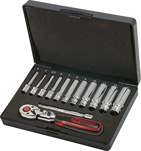 KS Tools 918.0613 1/4 Zoll CHROMEplus Steckschlüssel-Satz | inklusive Umschaltknarre, 72-Zahn | hochglanz verchromt | 13-tlg. von KS Tools