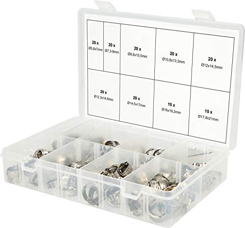 Sortiment stufenlose 1-Ohr-Schlauchschellen, Durchmesser 5, 8-21mm, 170-tlg von KS Tools