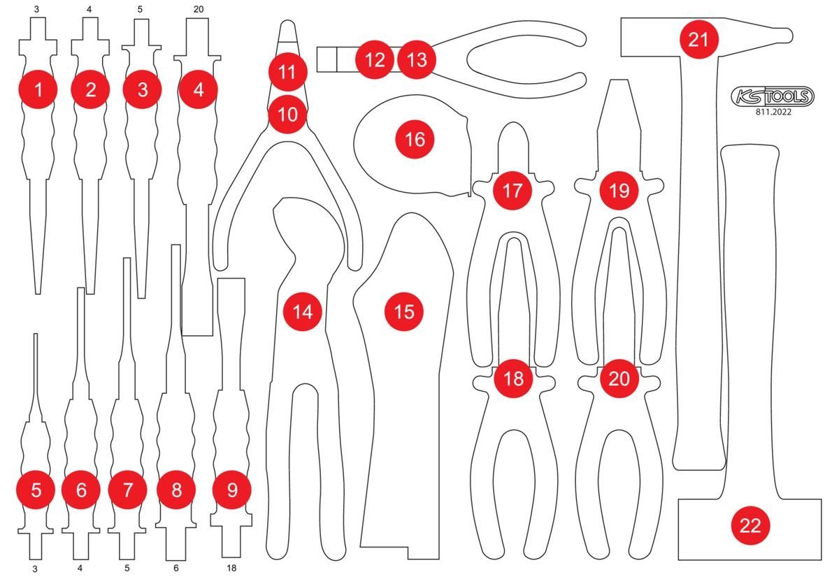 KS Tools Gabel- und Ringschlüssel KS TOOLS Leere Schaumstoffeinlage zu 811.2022 (811.2022-97) von KS Tools