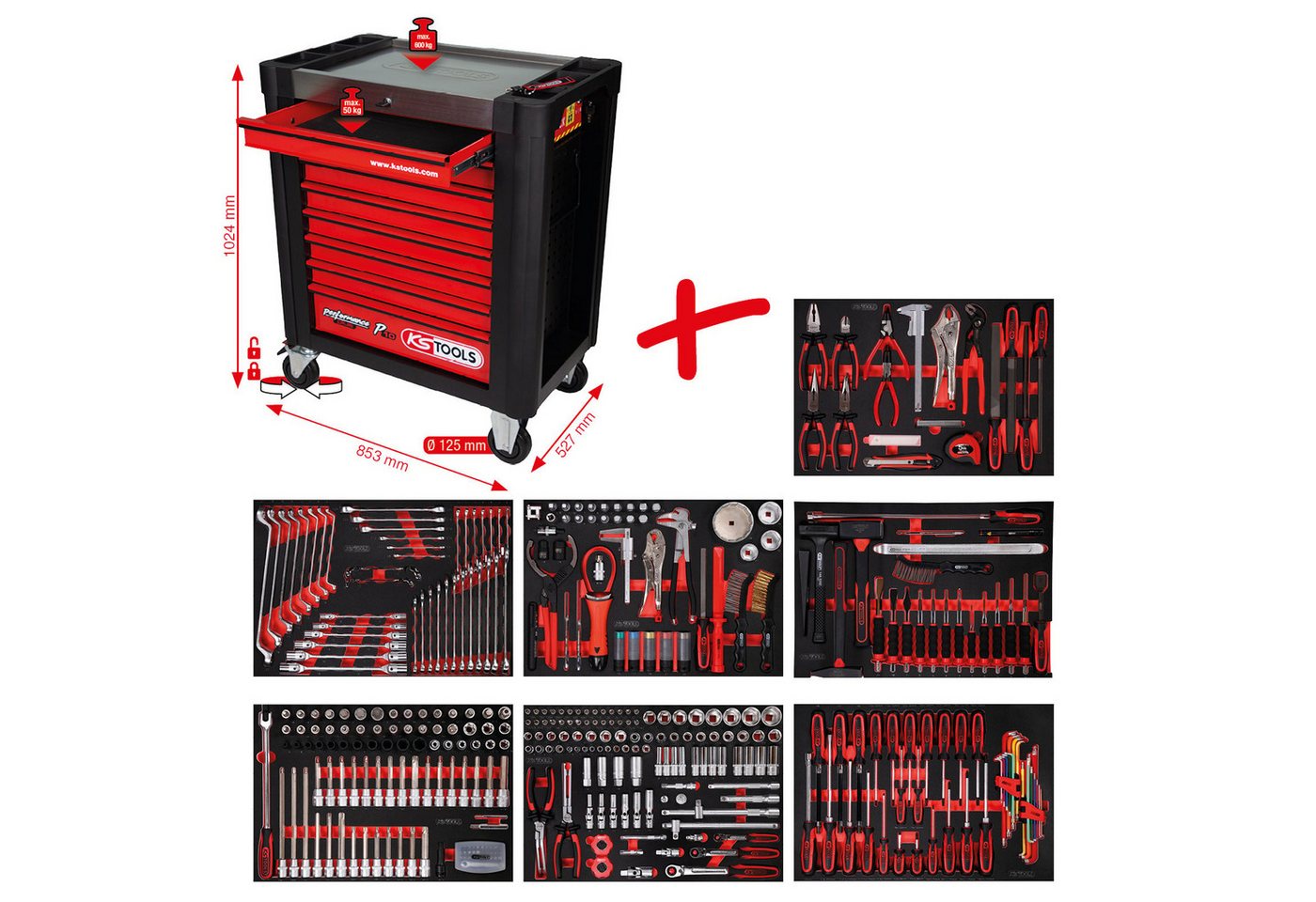 KS Tools Schubladeneinsatz KS TOOLS Performanceplus Werkstattwagen-Satz P10 mit 397 Werkzeug... von KS Tools