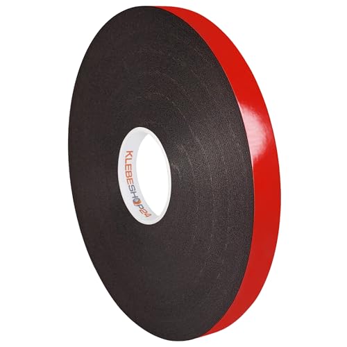 KLEBESHOP24 SPIEGELKLEBEBAND DOPPELSEITIG stark klebend | schwarz, 1 mm Dicke, 50 m, Breite wählbar | Universelles Montageband | Schaumklebeband für Holz, Glas, Metall, Kunststoff etc. / 15 mm x 50 m von KS24 Products