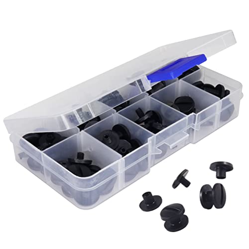 KS24 Products® Sortimentsbox Kunststoff-Buchschrauben schwarz | Beidseitig geschlitzt | Je 10 Stück x 3,5 mm, 5 mm, 7 mm, 8 mm & 10 mm | Zum Heften von Speisekarten, Broschüren uvm. von KS24 Products