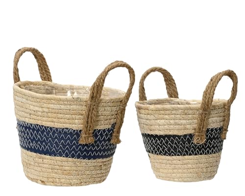 Blumentopf Korb geflochten 14-17cm 2er Set - Flechtkorb mit Henkel Boho Stil Natur Blau Schwarz - Indoor Übertopf Blumen Pflanzen - Deko Blumenkorb Pflanzenkorb - Dekokorb Aufbewahrungskorb Blumentopf Korb geflochten 14-17cm 2er Set - Flechtkorb mit Henkel Boho Stil Natur Blau Schwarz - Indoor Übertopf Blumen Pflanzen - Deko Blumenkorb Pflanzenkorb - Dekokorb Aufbewahrungskorb von KSD