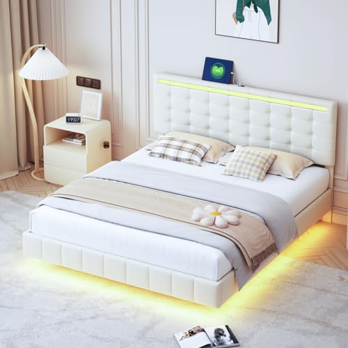 KSFASHZ LED Doppelbett 160x200 mit Lattenrost und USB, Bettrahmen 160 x 200cm Schwebebett - Modern Polsterbett Leinen mit Schwebender Visueller Effekt,Höheverstellbarem Kopfteil KSFASHZ LED Doppelbett 160x200 mit Lattenrost und USB, Bettrahmen 160 x 200cm Schwebebett - Modern Polsterbett Leinen mit Schwebender Visueller Effekt,Höheverstellbarem Kopfteil von KSFASHZ