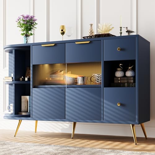KSFASHZ Moderne LED-Sideboard, Anrichte für Esszimmer, 2 Türen + Schubladen + offenes Regal (130 x 40 x 80 cm) von KSFASHZ