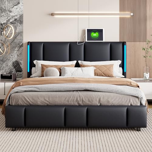 KSFASHZ Polsterbett, 160 x 200 cm, mit Stauraum, hydraulische Doppelbetten 160 x 200 cm, mit Ladeanschluss, Boxspringbett mit LED-Kopfteil und Lattenrost, Kunstleder, Schwarz KSFASHZ Polsterbett, 160 x 200 cm, mit Stauraum, hydraulische Doppelbetten 160 x 200 cm, mit Ladeanschluss, Boxspringbett mit LED-Kopfteil und Lattenrost, Kunstleder, Schwarz von KSFASHZ