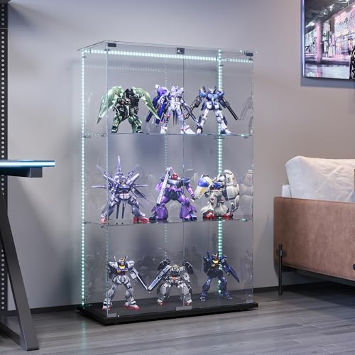 KSFASHZ Vitrine aus Glas mit LED, Glasvitrine mit 3 Einlegeböden 2 Türen, Vitrine aus Glas, Vitrine mit Säulen, transparente Vitrine aus Glas, Schwarz KSFASHZ Vitrine aus Glas mit LED, Glasvitrine mit 3 Einlegeböden 2 Türen, Vitrine aus Glas, Vitrine mit Säulen, transparente Vitrine aus Glas, Schwarz von KSFASHZ