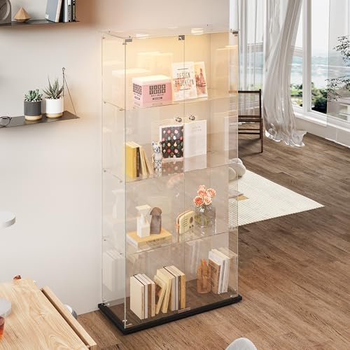 KSFASHZ Vitrine aus Glas mit LED, Glasvitrine mit 4 Einlegeböden 2 Türen, Vitrine aus Glas, Vitrine mit Säulen, transparente Vitrine aus Glas, Schwarz KSFASHZ Vitrine aus Glas mit LED, Glasvitrine mit 4 Einlegeböden 2 Türen, Vitrine aus Glas, Vitrine mit Säulen, transparente Vitrine aus Glas, Schwarz von KSFASHZ