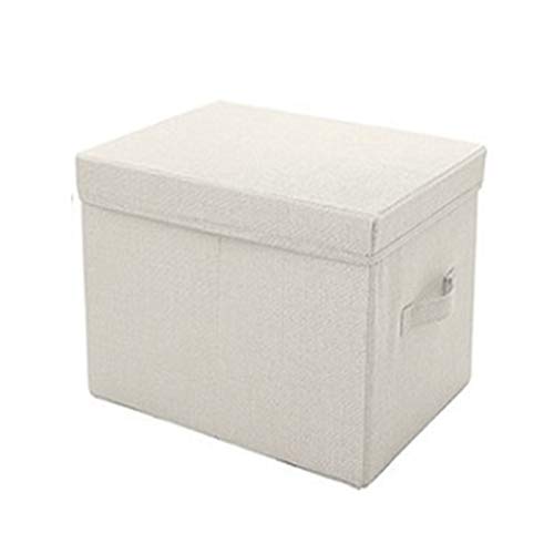 KSFBHC Stoff Aufbewahrungsboxen mit Deckel Faltbarer Tuch Aufbewahrungsbox Stoff Kleidung Container Kleiderschrank Schlafzimmer Kleiderschrank Wohnzimmer (Color : Beige with Lid, Size : 47x34x21cm) von KSFBHC