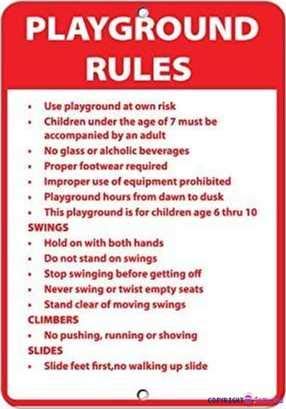 KSFEITING Metall-Blechschild mit Aufschrift "Playground Rules Use Playground at Own Risk Activity Sign Outdoor Security Farm Yard Warning Decoratives Metal Aluminum Sign 20,3 x 30,5 cm von KSFEITING