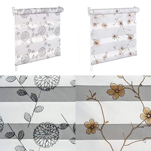 DOPPELROLLO MIT Pailetten UND GLANZFASER Kupfer BRAUN Weiss SCHWARZ Blumenmuster (Blumen Kupfer Glanzfaser, 50x150 cm) von KSHANDEL24