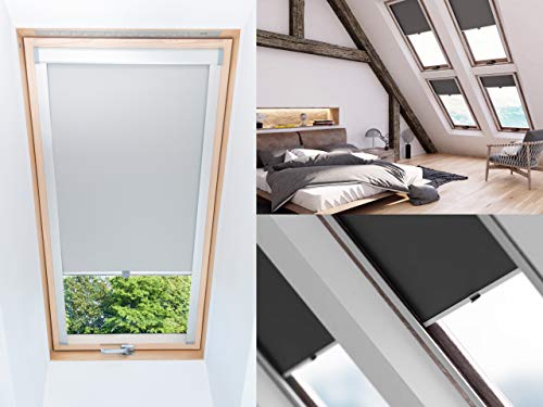 KSHANDEL24 Dachfensterrollo Thermo verdunkelnd für Velux Fakro Fenster Dachrollo - 15 Größen - 6 Farben (hellgrau, SK08-114 x 140 cm) von KSHANDEL24