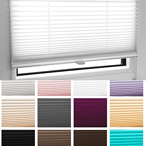 PLISSEE FALTROLLO Jalousie INKL. KLEMMTRÄGER Weiss Sand Mocca Beere Schwarz Anthrazit Türkis Rosa Lila HELLGRAU BEIGE Schokobraun - MEGA Auswahl im Shop - 80 Breiten - 12 Farben (hellgrau, 75x100 cm) von KSHANDEL24