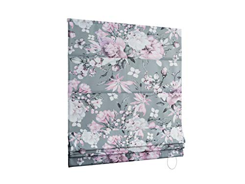 Premium RAFFROLLO FALTROLLO Blumen GRAU Weiss ROSA LILA Jalousie (120x175 cm) von KSHANDEL24