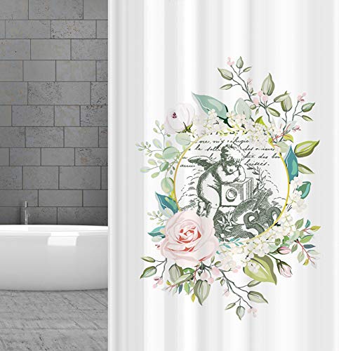 Textil DUSCHVORHANG Vintage Engel Rose 180x200 cm INKL. DUSCHVORHANGRINGE Weiss Pastell ROSA von KSHANDEL24