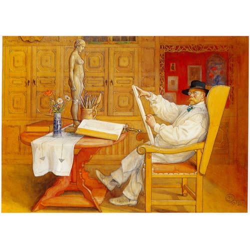 KSHAO ATHQW Carl Larsson Moderne Wandkunst, Selbstporträt-Poster, Carl Larsson, Wanddekoration, Drucke, modisches Bild, Zimmer, Heimdekoration, Gemälde, 40 x 50 cm x 1, ohne Rahmen von KSHAO ATHQW