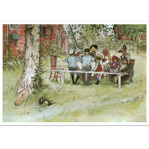KSHAO ATHQW Carl Larsson Poster "Happy Family Day", Wandkunst, Retro-Leinwanddrucke, Carl Larsson, Gemälde für Wohnzimmer, Innendekoration, Bilder, 90 x 60 x 1, ohne Rahmen von KSHAO ATHQW