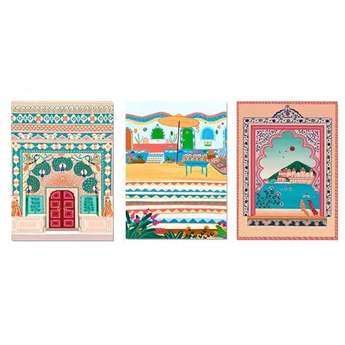 KSHAO ATHQW Karikatur Poster und Drucke Marokko Landschaft Wandkunst Nordische Leinwandmalerei Kinderzimmer Interieur Dekor Bilder 50x70cmx3 Kein Rahmen von KSHAO ATHQW