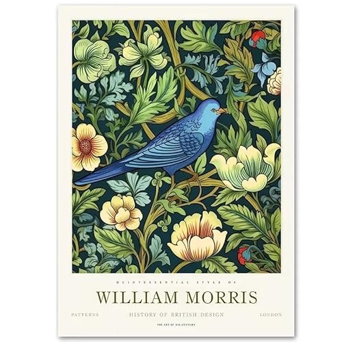 KSHAO ATHQW William Morris Ausstellungsplakat Blauer Vogel Leinwandmalerei William Morris Wandkunst Nordic Simple Prints für Home Decor Bild 50x70cmx1 Kein Rahmen von KSHAO ATHQW