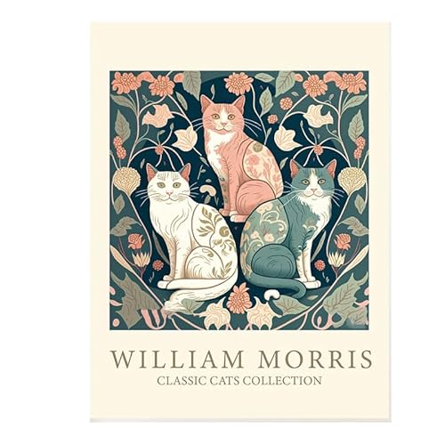 KSHAO ATHQW William Morris Ausstellungsplakat DREI Katzen Leinwandgemälde William Morris Wandkunst Nordic Einfache Drucke für Wohnkultur Bild 40x60cmx1 Kein Rahmen von KSHAO ATHQW