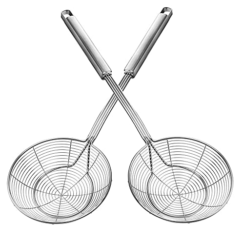 2pcs Sieb-Schöpflöffel mit Griff Sieb Stahl Net Lebensmittel Skimmer Schaumkelle langem Griff Siebkelle Schaumkelle Abseihlöffel Spinnennetz-Sieb Spaghetti Nudeln Und Braten Kelle von YAMOOCO