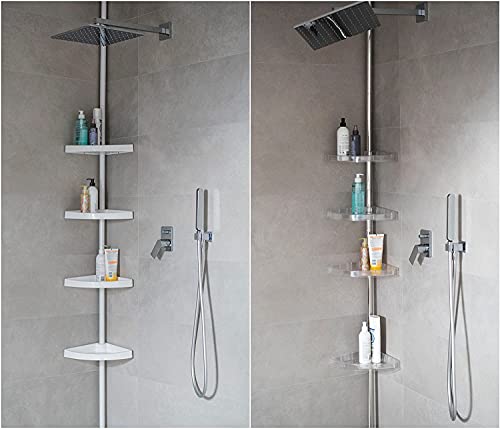 KSHandel24 BADREGAL TELESKOPREGAL 3 ODER 4 BÖDEN ZUR AUSWAHL WEISS CHROM ECKREGAL DUSCHABLAGE DUSCHREGAL 2 FARBEN UND 2 LÄNGEN (290 cm, silber glänzend) von KSHandel24