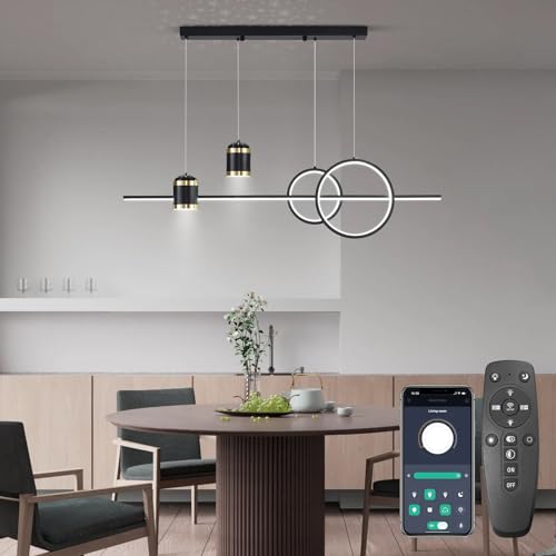 KSIBNW Pendelleuchte Esstisch Moderne 100CM LED Hängelampe,45W LED Pendelleuchten Höhenverstellbar, Dimmbar Fernbedienung Hängeleuchte Aluminium Mit Fernbedienung,3000K-6500K,10%-100% Helligkeit von KSIBNW