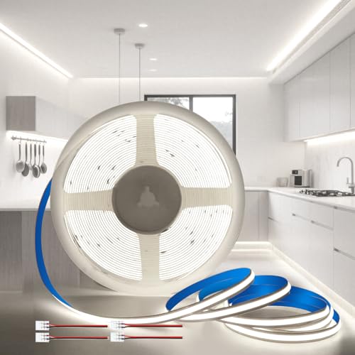 KSIBNW 24V COB LED Streifen Weiß, 10M Selbstklebend LED Strip Kaltweiß 6000K Licht Band 8mm Breite CRI90+ 320LEDs/m Flexibel LED Leiste für Wohnmobil Küche Schlafzimmer Dekoration, Ohne Netzteil von KSIBNW