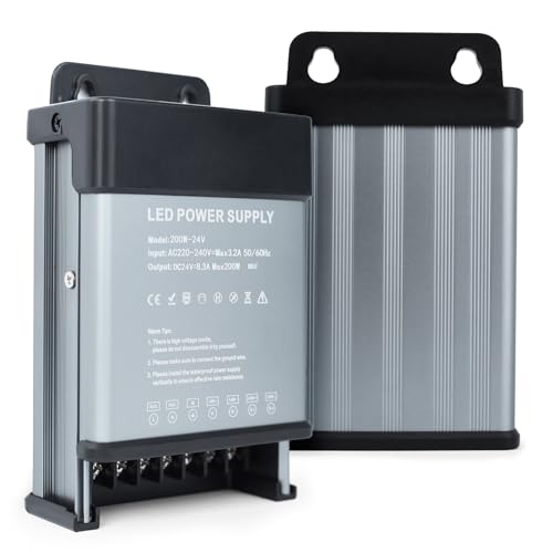 KSIBNW 24V Netzteil Trafo 200W Transformator IP44, LED Treiber Outdoor Wasserdicht Schaltnetzteil 230V auf DC 24V 8,3A Elektronischer Schalt Niedervolttrafo Konstantspannungs Außen für LED Streifen von KSIBNW