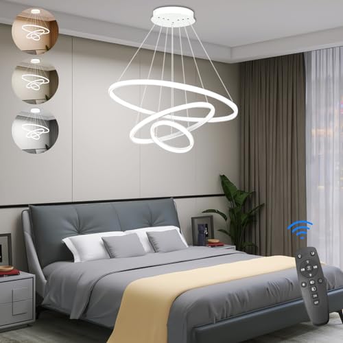 KSIBNW 3 Ringen Moderne LED Hängelampe Esstisch,45W LED Hängeleuchte & Pendelleuchten Höhenverstellbar für Esszimmer Wohnzimmer,Dimmbar Hängeleuchte Aluminium Mit Fernbedienung,3000K-6500K,Weiss von KSIBNW