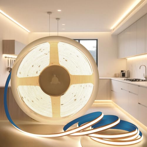 KSIBNW COB LED Streifen 5M, Selbstklebend 12V LED Strip Neutralweiß 4000K LED Licht Band 8mm Breite CRI90+ 320LEDs/m Flexibel LED Strip Lights für Home Dekoration, Küche, Schlafzimmer, Ohne Netzteil von KSIBNW