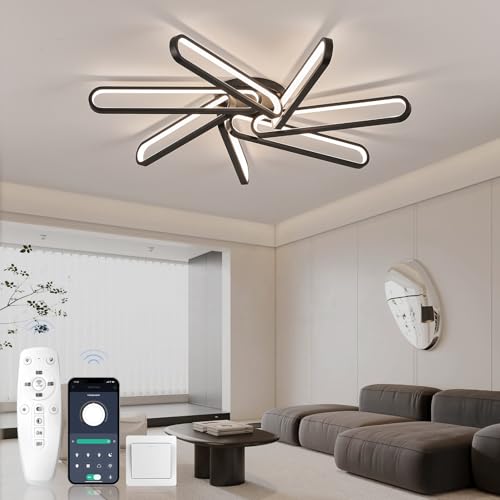 KSIBNW Deckenlampe LED Deckenleuchte Dimmbar 120W, 7 Ovalen Deckenlampe Wohnzimmer Schwarz mit Fernbedienung APP Deckenleuchte Schlafzimme Modern 7 Ring Deckenleuchte Wohnzimmer Esstisch 2700K-6500K von KSIBNW