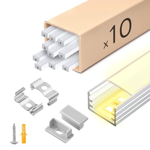 KSIBNW LED Profil Aluminium 1M 10Stück, U-Form Aluprofil Schiene Indirekte Beleuchtung Kanal mit Milchiger Abdeckung, Endkappen, Montageclips Diffusor für 8mm 10mm Breite LED Leiste Streifen Strip KSIBNW LED Profil Aluminium 1M 10Stück, U-Form Aluprofil Schiene Indirekte Beleuchtung Kanal mit Milchiger Abdeckung, Endkappen, Montageclips Diffusor für 8mm 10mm Breite LED Leiste Streifen Strip von KSIBNW