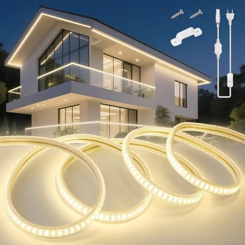 KSIBNW LED Streifen Aussenbereich 10M, 230V Neon LED Strip Wasserdicht IP65 Schlauch Neutralweiß 4000K Leiste Band Flexibel Outdoor 145LEDs/M Lichtleiste mit Netzteil und Stecker für Außen Innen Deko von KSIBNW